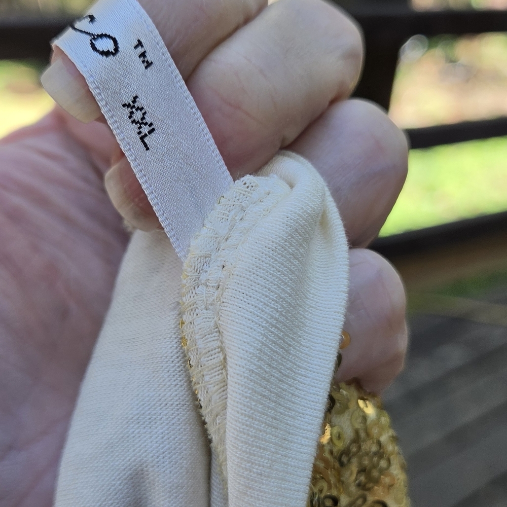Rich Coco Gold Sequin Sleeve & Pocket Short Sleeve Tee SzXXL NWOT - Picture 7 of 8